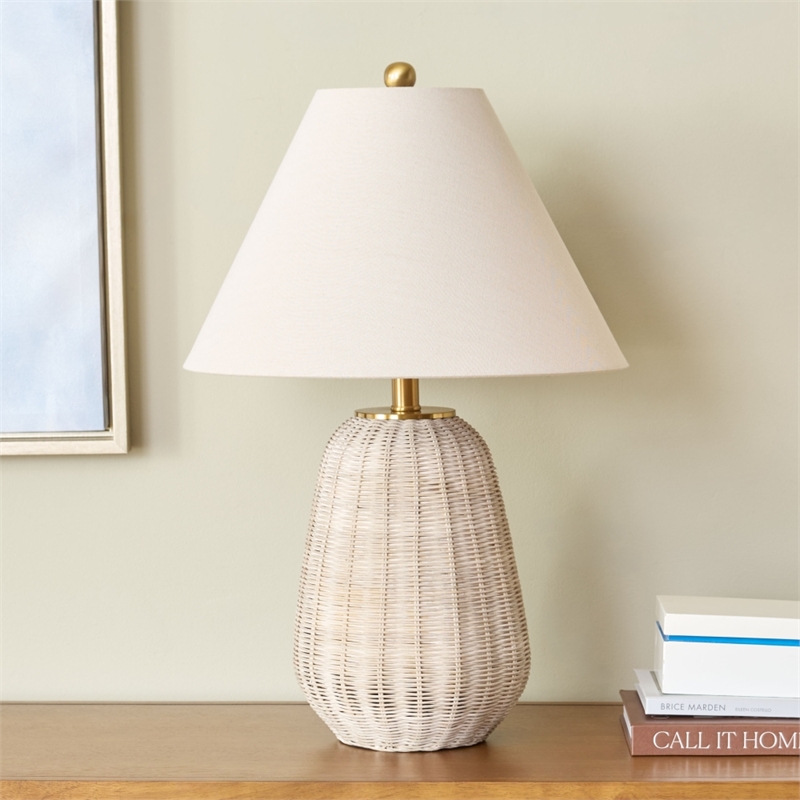 Safavieh Isaura Rattan and Fabric Table Lamp in Light Gray