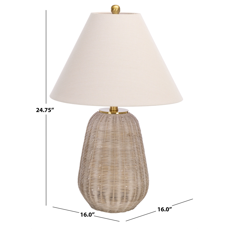 Safavieh Isaura Rattan and Fabric Table Lamp in Light Gray
