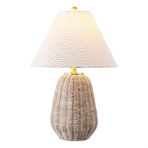 Safavieh Isaura Rattan and Fabric Table Lamp in Light Gray