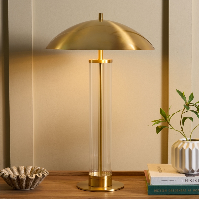 Safavieh Tylar Glass and Iron Table Lamp in Brass / Clear