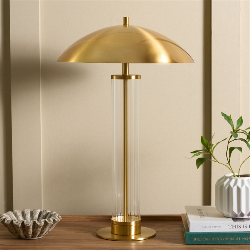 Safavieh Tylar Glass and Iron Table Lamp in Brass / Clear