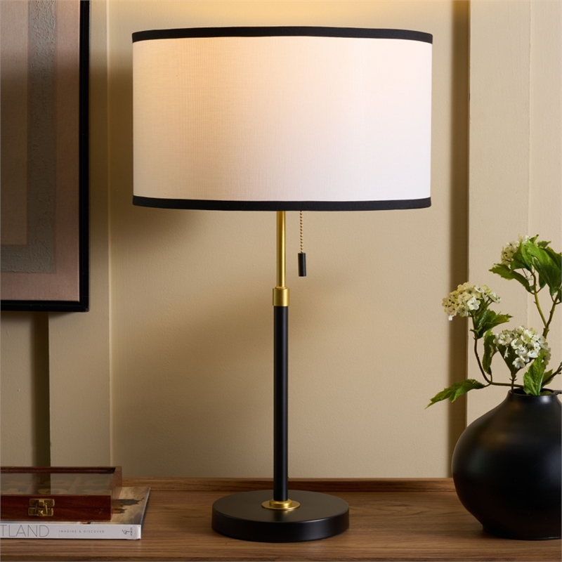 Safavieh Tegan Iron and Fabric Table Lamp in Black / Brass