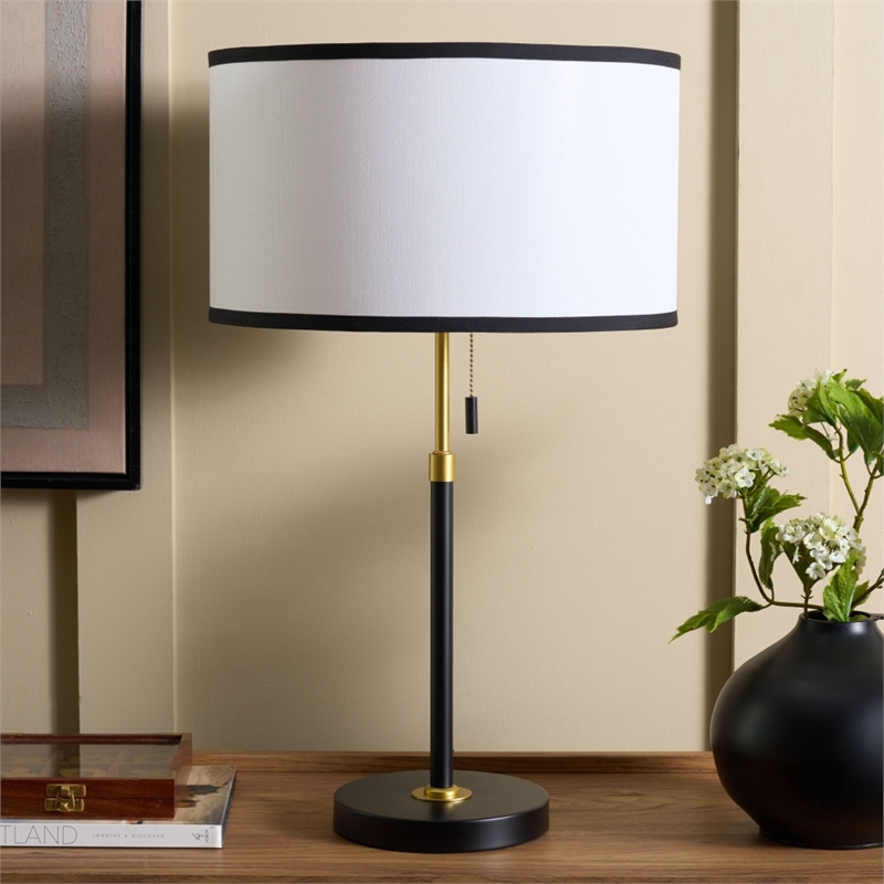 Safavieh Tegan Iron and Fabric Table Lamp in Black / Brass