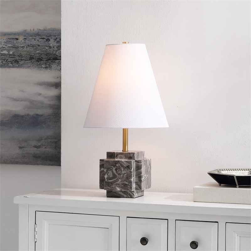 Safavieh Maia Stone and Fabric Table Lamp in Gray