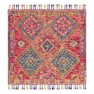 safavieh aspen 3'-0&quot x 3'-0&quot wool and cotton hand tufted rug in red / blue