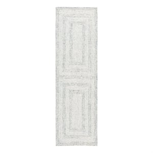 Safavieh Abstract 2'-3&quot x 8'-0&quot Wool and Cotton Hand Tufted Rug in Ivory / Blue