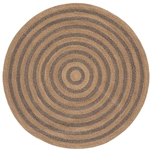 safavieh braided 6'-0&quot x 6'-0&quot wool  hand woven rug in natural / gray