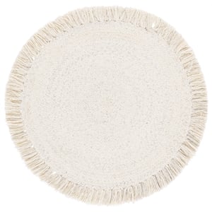 Safavieh Braided 4'-0&quot x 4'-0&quot Wool  Hand Woven Rug in Silver / Ivory