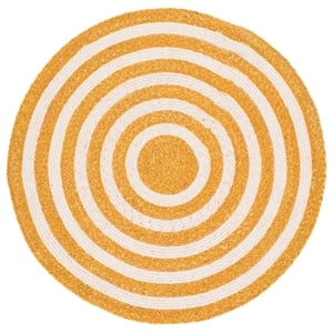 Safavieh Braided 4'-0&quot x 4'-0&quot Wool  Hand Woven Rug in Gold / Peach
