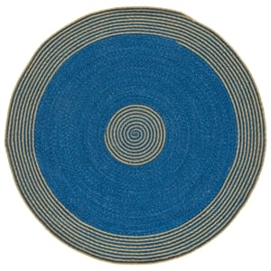 Safavieh Braided 6'-0&quot x 6'-0&quot Wool  Hand Woven Rug in Blue / Gold
