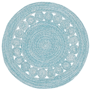 Safavieh Braided 3'-0&quot x 3'-0&quot Wool  Hand Woven Rug in Turquoise / Ivory