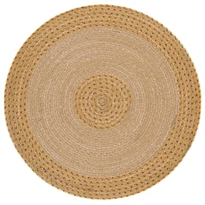 Safavieh Braided 4'-0&quot x 4'-0&quot Wool  Hand Woven Rug in Natural / Gold