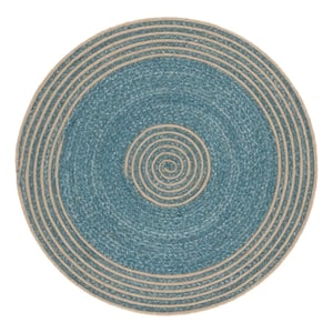 Safavieh Braided 3'-0&quot x 3'-0&quot Wool  Hand Woven Rug in Natural / Turquoise