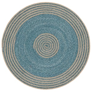 Safavieh Braided 4'-0&quot x 4'-0&quot Wool  Hand Woven Rug in Natural / Turquoise