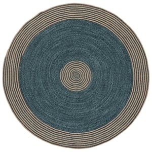 Safavieh Braided 6'-0&quot x 6'-0&quot Wool  Hand Woven Rug in Natural / Turquoise