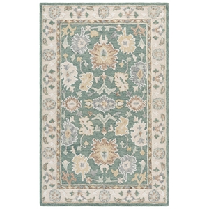 safavieh ebony 3'-0&quot x 5'-0&quot wool and cotton hand tufted rug in green / beige