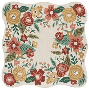 Safavieh Jardin 6'-0&quot x 6'-0&quot Wool and Cotton Hand Tufted Rug in Ivory / Red