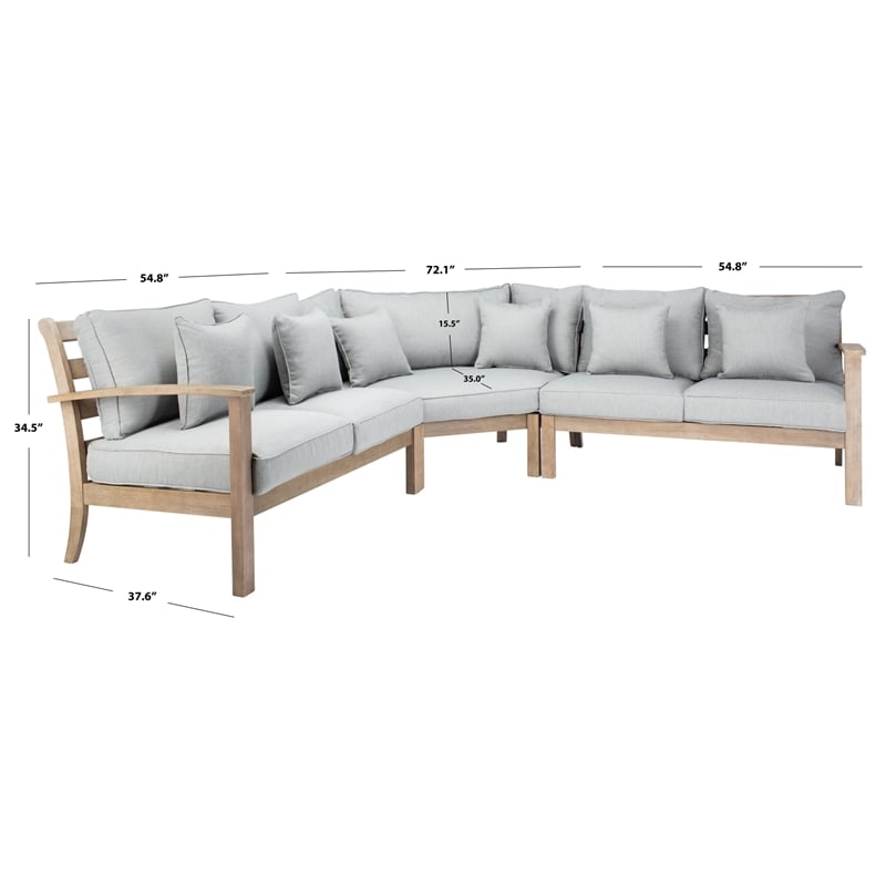 Safavieh Rosabecca Wood Patio Sectional Sofa in Natural / Light Gray
