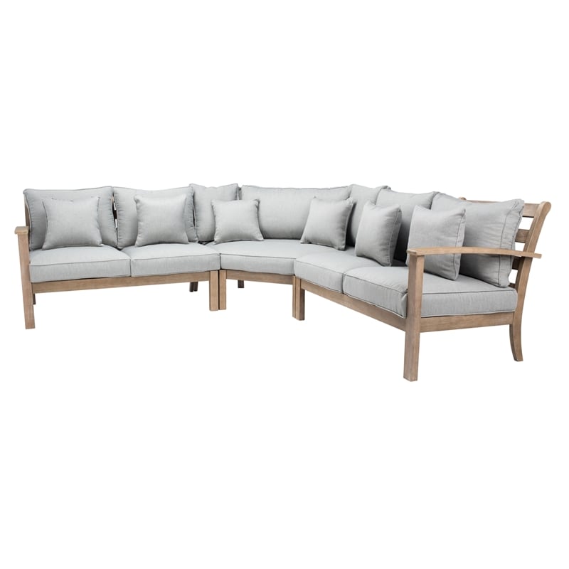 Safavieh Rosabecca Wood Patio Sectional Sofa in Natural / Light Gray