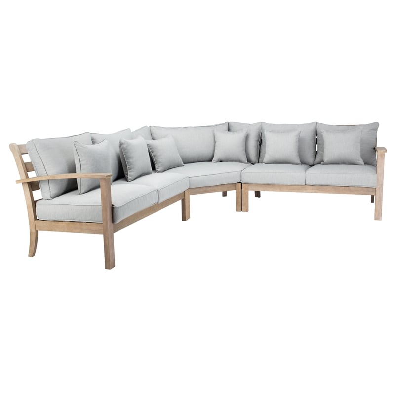 Safavieh Rosabecca Wood Patio Sectional Sofa in Natural / Light Gray