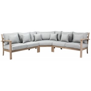 Safavieh Rosabecca Wood Patio Sectional Sofa in Natural / Light Gray