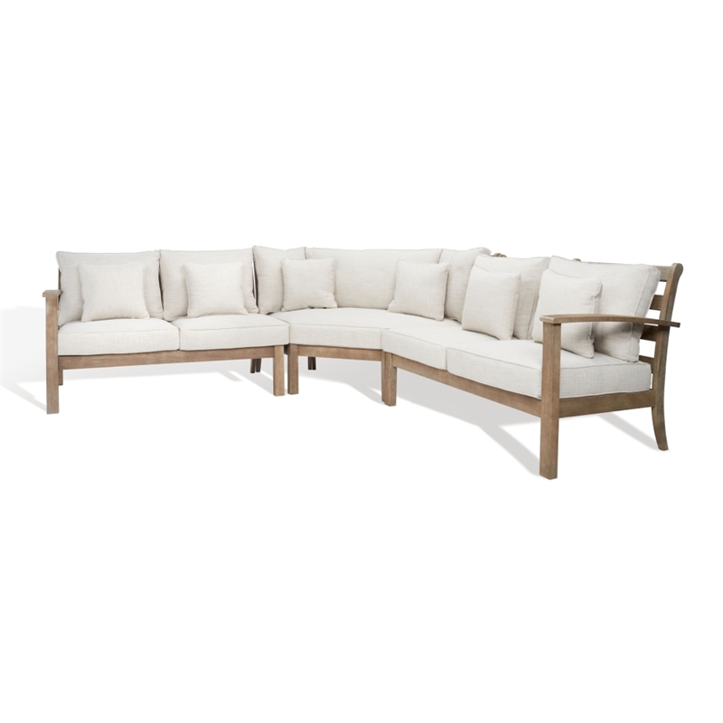 Safavieh Rosabecca Wood Patio Sectional Sofa in Natural / Beige