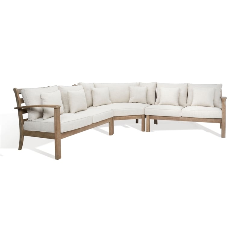 Safavieh Rosabecca Wood Patio Sectional Sofa in Natural / Beige