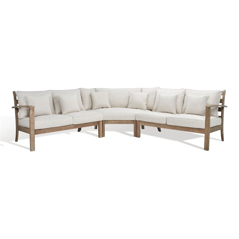 Safavieh Rosabecca Wood Patio Sectional Sofa in Natural / Beige