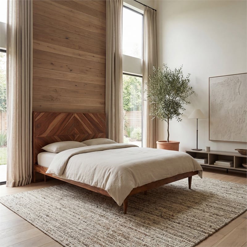 Safavieh Macibryn Wood Herringbone Bed in Natural