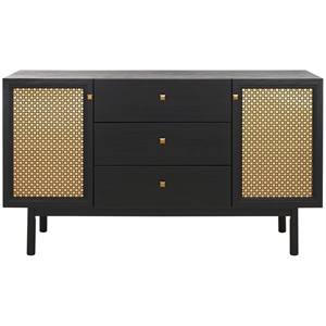 Safavieh Piran2 Door 3 Drawer Wood Sideboard/Media in Black / Gold