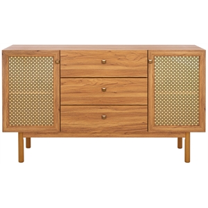 Safavieh Piran 2 Door 3 Drawer Wood Sideboard/Media in Oak / Gold
