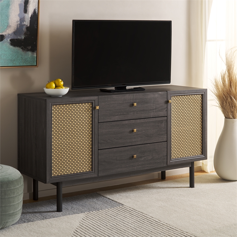 Safavieh Piran 2 Door 3 Drawer Wood Sideboard/Media in Black / Gold