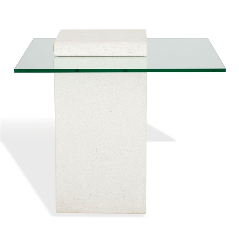 Safavieh Sophibeth Concrete and Glass Accent Table Ivory / Clear