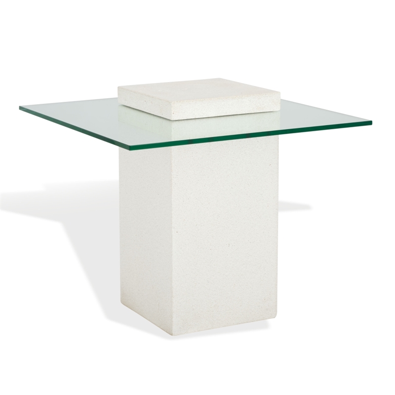 Safavieh Sophibeth Concrete and Glass Accent Table Ivory / Clear
