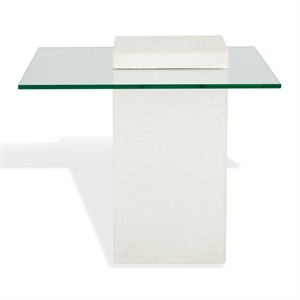 Safavieh Sophibeth Concrete and Glass Accent Table Ivory / Clear