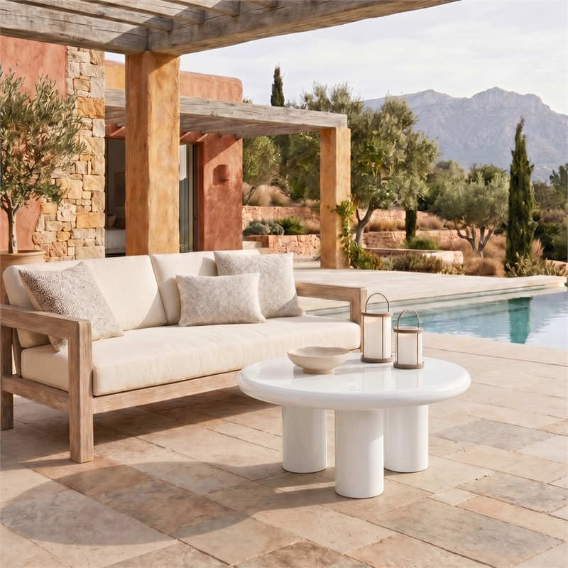 Safavieh Lollita Round Concrete Coffee Table in White