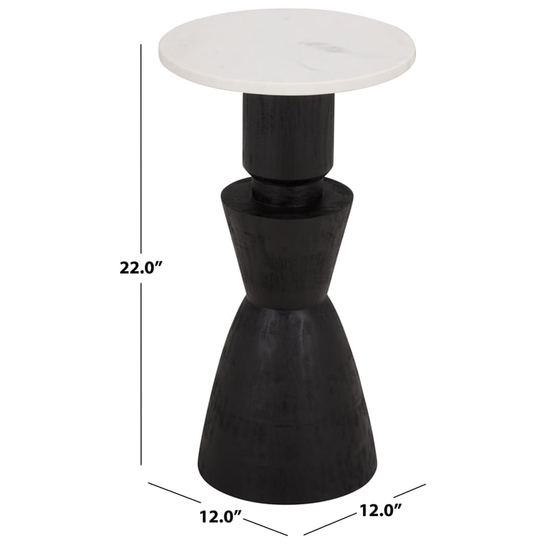 Safavieh Kyla Wood and Marble Accent Table in Black / White