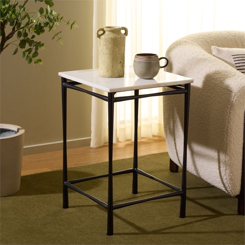 Safavieh Nadezhda Marble and Iron Accent Table in White/ Black