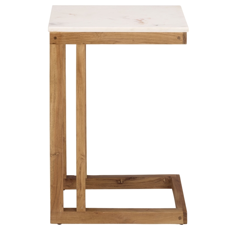 Safavieh Zinaida Marble and Wood Accent Table in White / Natural