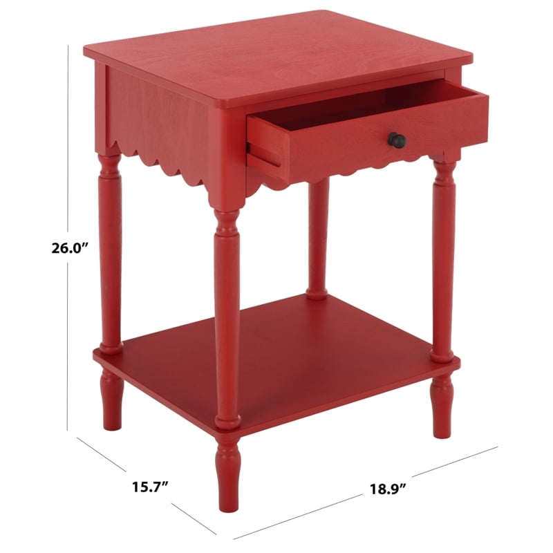 Safavieh Haven 1 Wood Top Drawer Accent Table in Red
