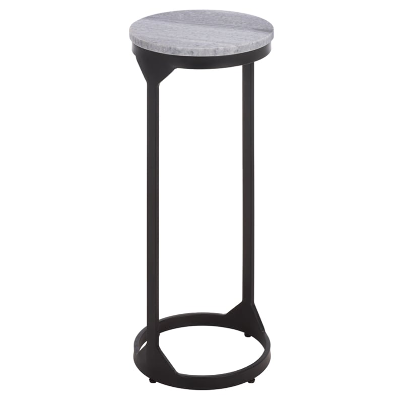 Safavieh Daedalus Round Iron and Marble Drink Accent Table in Gray /Black