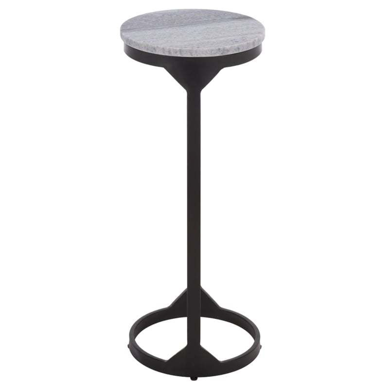 Safavieh Daedalus Round Iron and Marble Drink Accent Table in Gray /Black