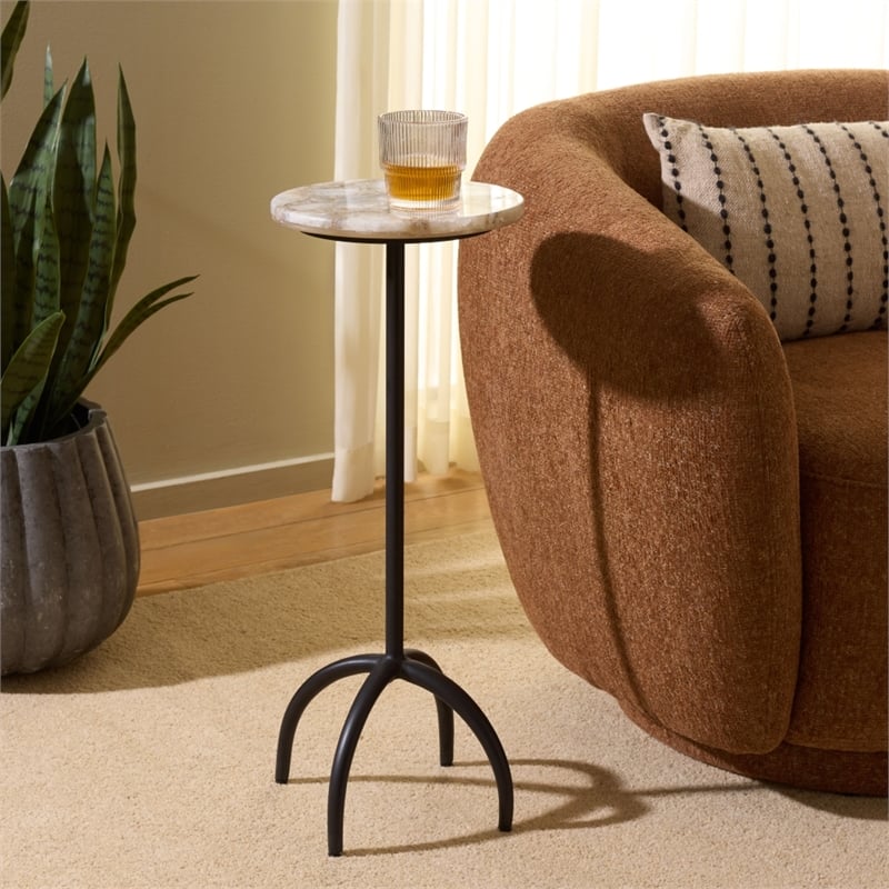 Safavieh Dagnall Round Iron Drink Accent Table in White / Black