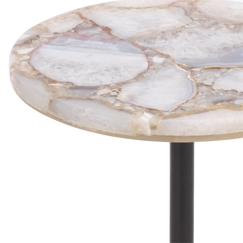 Safavieh Dagnall Round Iron Drink Accent Table in White / Black