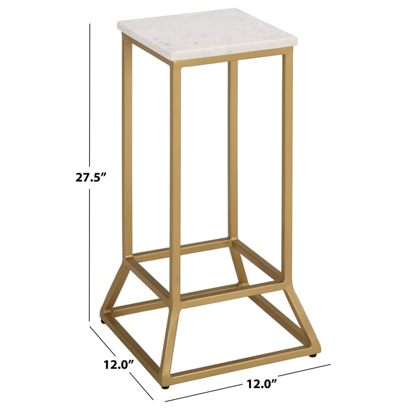 Safavieh Danessa Square Iron and Marble Drink Accent Table in White / Gold