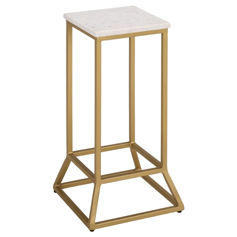 Safavieh Danessa Square Iron and Marble Drink Accent Table in White / Gold