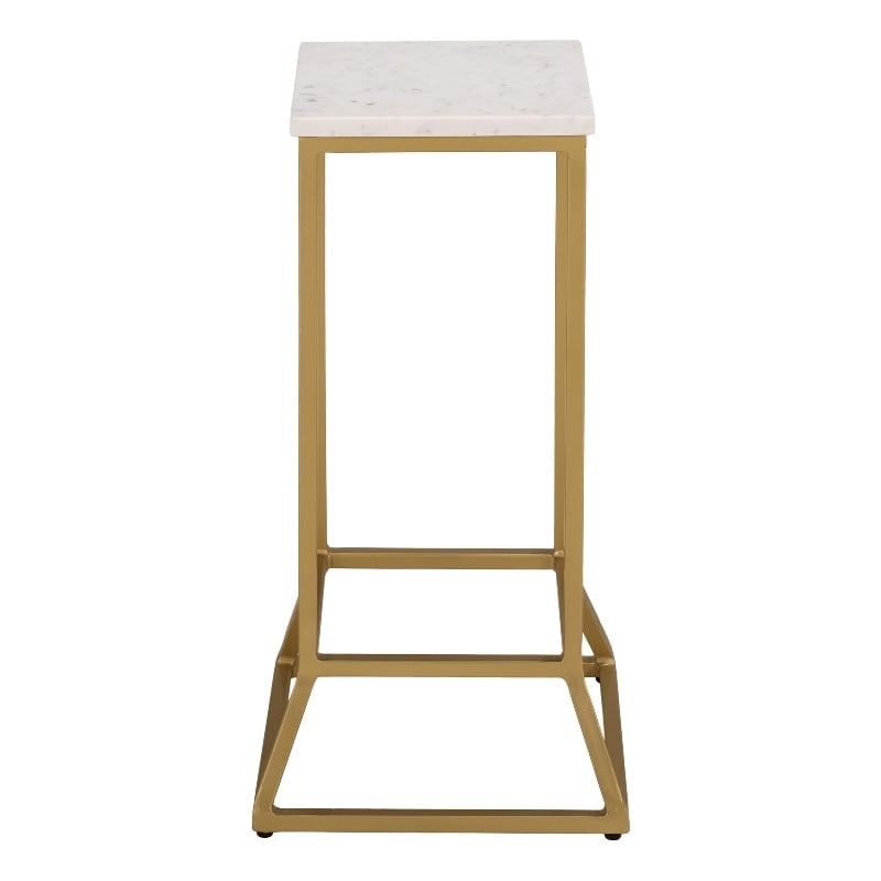 Safavieh Danessa Square Iron and Marble Drink Accent Table in White / Gold