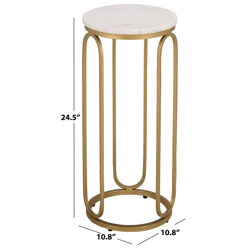 Safavieh Daveigh Round Iron and Marble Drink Accent Table in White / Gold