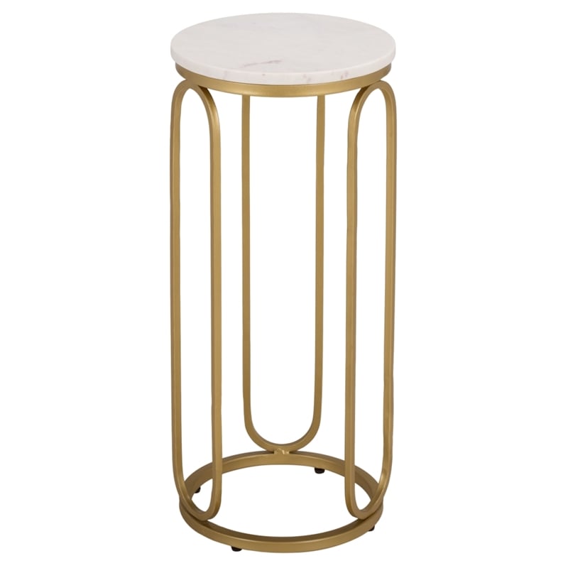 Safavieh Daveigh Round Iron and Marble Drink Accent Table in White / Gold