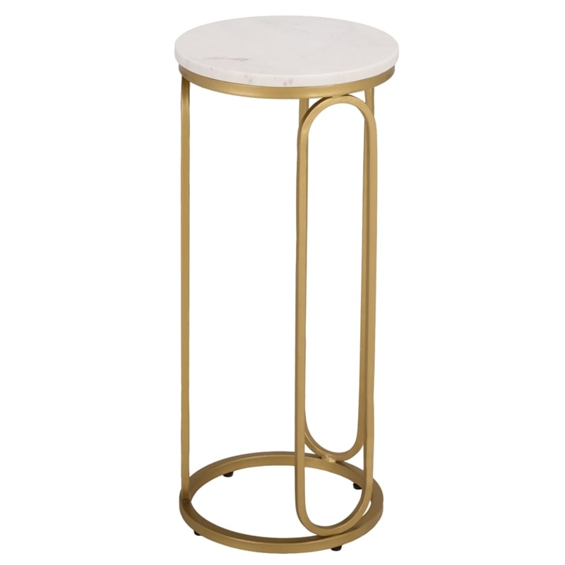Safavieh Daveigh Round Iron and Marble Drink Accent Table in White / Gold